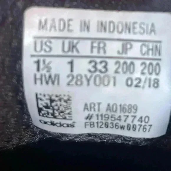 Adidas kids Cloudfoam Pure Running Sneakers Black White AQ1689 Kids Sz 1.5 used - Picture 9 of 9